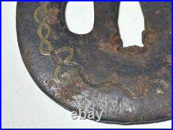 Japanese Sword Tsuba Era Iron Inlay Base And Other Metal Parts Wakizashi Koshira