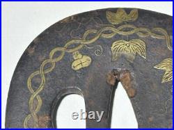 Japanese Sword Tsuba Era Iron Inlay Base And Other Metal Parts Wakizashi Koshira