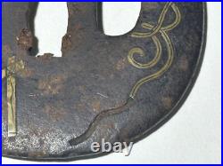 Japanese Sword Tsuba Era Iron Inlay Base And Other Metal Parts Wakizashi Koshira