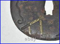 Japanese Sword Tsuba Era Iron Inlay Base And Other Metal Parts Wakizashi Koshira