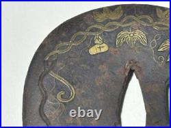 Japanese Sword Tsuba Era Iron Inlay Base And Other Metal Parts Wakizashi Koshira