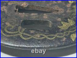 Japanese Sword Tsuba Era Iron Inlay Base And Other Metal Parts Wakizashi Koshira