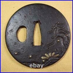 Japanese Sword Tsuba Excellent Product 815 Iron Circular Loose Flower