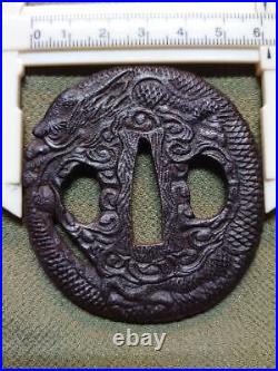 Japanese Sword Tsuba Iron Nanban Dragon