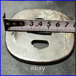 Japanese Sword Tsuba Large Inlaid Mountain Water Pattern Edo Antique Iron Ba Japanese Sword Tsuba Large Inlaid Mountain Water Pattern Edo Antique Iron Ba