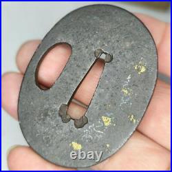 Japanese Sword Tsuba Tanto Inlaid Iron Edo Antique Collector Release Decorat