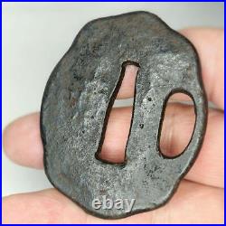 Japanese Sword Tsuba Tanto Iron Base Middle Muromachi Period Antique Collect