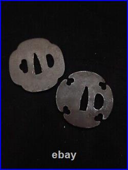 Japanese Sword Two iron plain Tsuba for Wakziashi, Edo period antique, A099