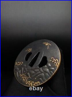 Japanese Sword Waves and flying birds Tsuba for Katana, Edo period antique, A119