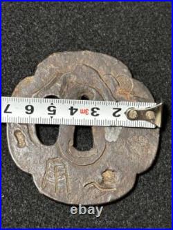 Japanese Sword tsuba Period Weapons, Large Iron Tsuba, Landscape Pattern, Inlay Japanese Sword tsuba Period Weapons, Large Iron Tsuba, Landscape Pattern, Inlay