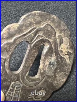 Japanese Sword tsuba Period Weapons, Large Iron Tsuba, Landscape Pattern, Inlay Japanese Sword tsuba Period Weapons, Large Iron Tsuba, Landscape Pattern, Inlay