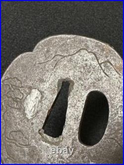 Japanese Sword tsuba Period Weapons, Large Iron Tsuba, Landscape Pattern, Inlay Japanese Sword tsuba Period Weapons, Large Iron Tsuba, Landscape Pattern, Inlay