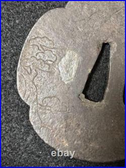 Japanese Sword tsuba Period Weapons, Large Iron Tsuba, Landscape Pattern, Inlay Japanese Sword tsuba Period Weapons, Large Iron Tsuba, Landscape Pattern, Inlay