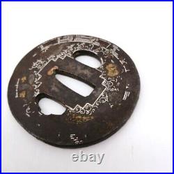 Japanese TSUBA Antique SAMURAI Sword Parts Guard Real NINJA KATANA TBA129