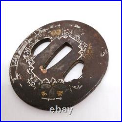 Japanese TSUBA Antique SAMURAI Sword Parts Guard Real NINJA KATANA TBA129