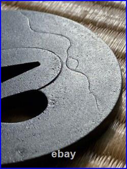 Japanese antique iron the famous Choshu Tsuba. Signed. Fuji and horse design