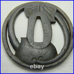 Japanese sword iron tsuba, Aoi crest, Old Kinai Tsuba, Created by Kinai, Antique