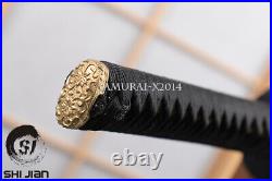 Japanese sword samurai katana damascus folded steel iron tsuba brass fittings