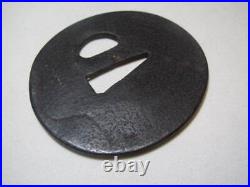 Japanese sword tsuba, iron base, round shape, Go stone shape, Japanese antique