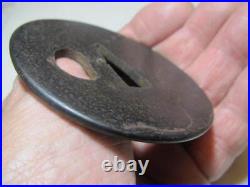 Japanese sword tsuba, iron base, round shape, Go stone shape, Japanese antique