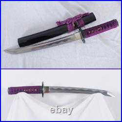 Lavender Moonlight Tanto 1095 Folded Steel Blade with Hamon Iron Tsuba