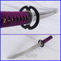 Lavender Moonlight Tanto 1095 Folded Steel Blade with Hamon Iron Tsuba