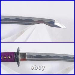 Lavender Moonlight Tanto 1095 Folded Steel Blade with Hamon Iron Tsuba