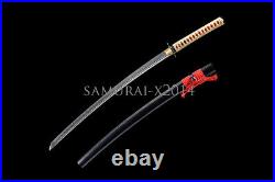 Leather ito Japanese samurai sword katana 1095 carbon steel blade iron tsuba