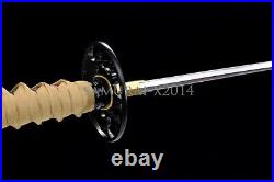 Leather ito Japanese samurai sword katana 1095 carbon steel blade iron tsuba