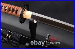 Manganese Steel Japanese Samurai Katana Sword Iron Tsuba Real Leather Cord Tsuka