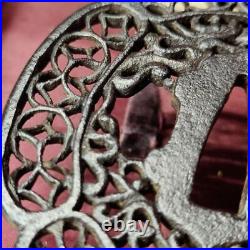 Nanban Tsuba, Sword Art, Openwork Japanese Iron Base, Unsigned, Edo Antique, Col