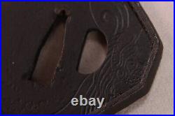 Old Japanese Samurai Sword Katana Iron Guard Tsuba Dragon Pattern Meiji Period