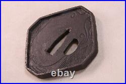 Old Japanese Samurai Sword Katana Iron Guard Tsuba Dragon Pattern Meiji Period