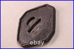 Old Japanese Samurai Sword Katana Iron Guard Tsuba Dragon Pattern Meiji Period