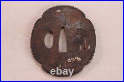 Old Japanese Samurai Sword Katana Iron Tsuba Natural Pattern Meiji Era 19th C