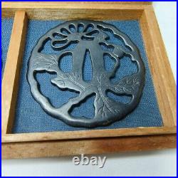 Pair Tsuba Set Japanese Sword Guard Flower Engraved Openwork Antique from Japan