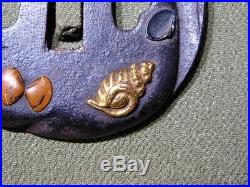 RARE Shells TSUBA Under the Sea 18-19thC Japanese Original Antique Edo Koshirae