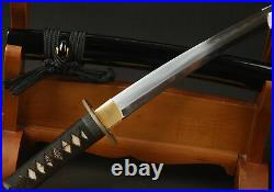 Real Hamon Clay Tempered Japanese Samurai Tanto Sword Damascus Steel Iron Tsuba