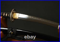 Real Hamon Clay Tempered Japanese Samurai Tanto Sword Damascus Steel Iron Tsuba