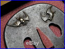SUPERB Bat Moon KATANA TSUBA Japanese Original Edo Antique Sword fitting