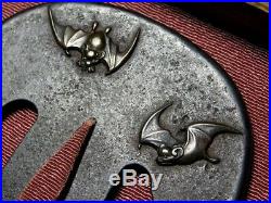 SUPERB Bat Moon KATANA TSUBA Japanese Original Edo Antique Sword fitting