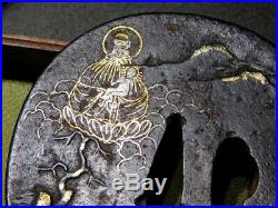 SUPERB Christ & Mary TSUBA SIGNED Japanese Edo period Antique Sword guard Icon