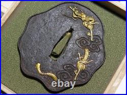 SUPERB Rare Form MITO-School Dragon TSUBA Japanese Original Edo Sword Antique