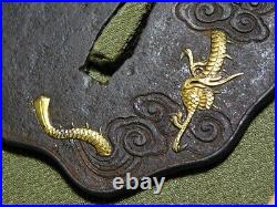SUPERB Rare Form MITO-School Dragon TSUBA Japanese Original Edo Sword Antique
