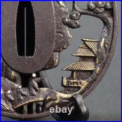 Samurai Katana Tsuba Handguard Sord Antique Edo Man Landscape Japanese Iron