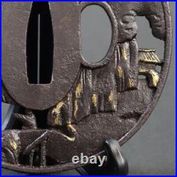 Samurai Katana Tsuba Handguard Sord Antique Edo Man Landscape Japanese Iron