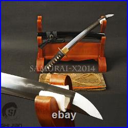 Self-defense Clay Tempered Japanese Samurai Tanto Sword Folded Steel Iron Tsuba