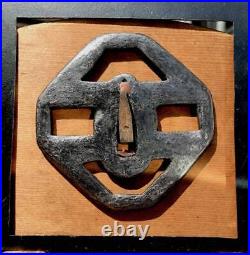 Set of 2 Tsuba Japanese Sword Guard Cross & Octagonal Engraved Iron from Japan