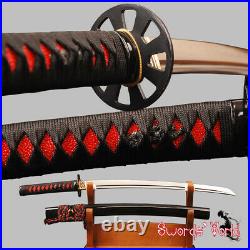 Sharp Wakizashi Japanese Sword Clay Tempered Folded Steel Iron Tsuba With Bo-hi