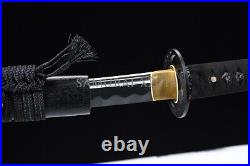 Suede black ito Japanese samurai sword katana 1095 carbon steel blade iron tsuba